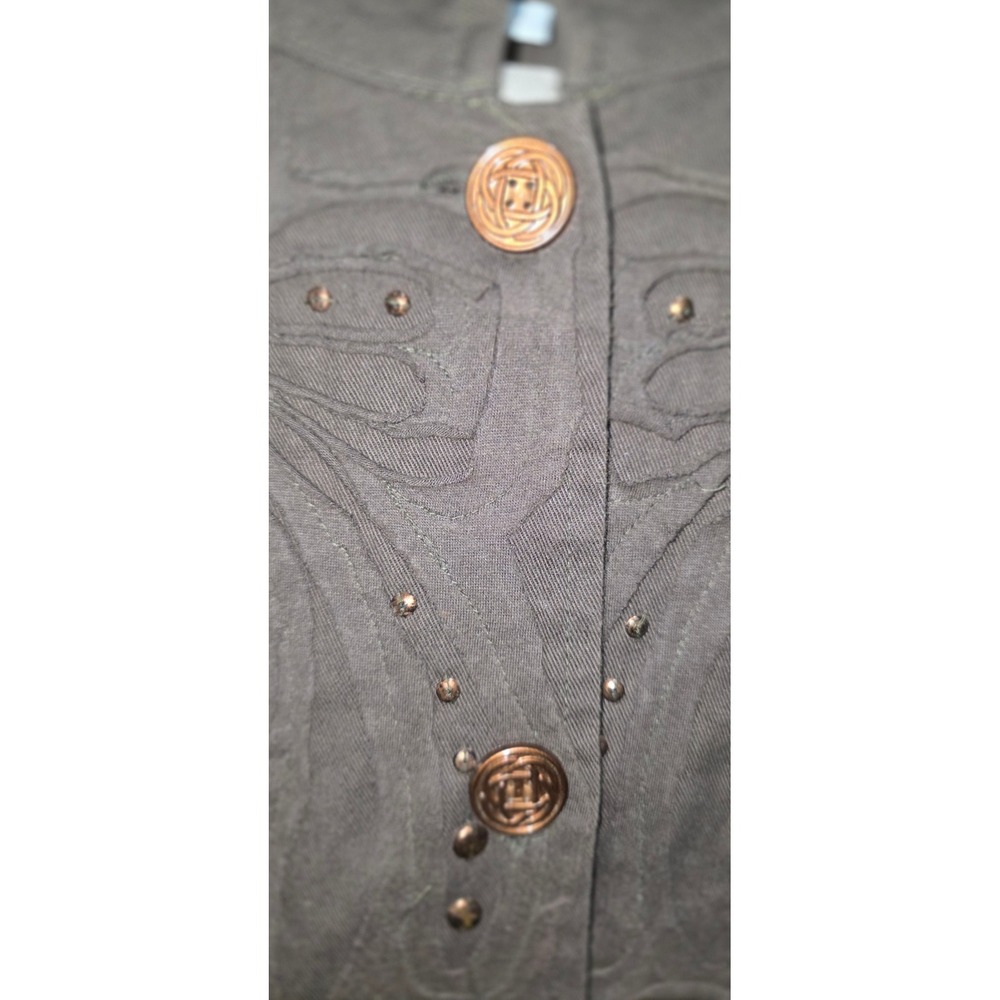 Liz & Me Womens 2X Green Cotton Butterfly Applique Studded Button Front Jacket - Picture 3 of 4